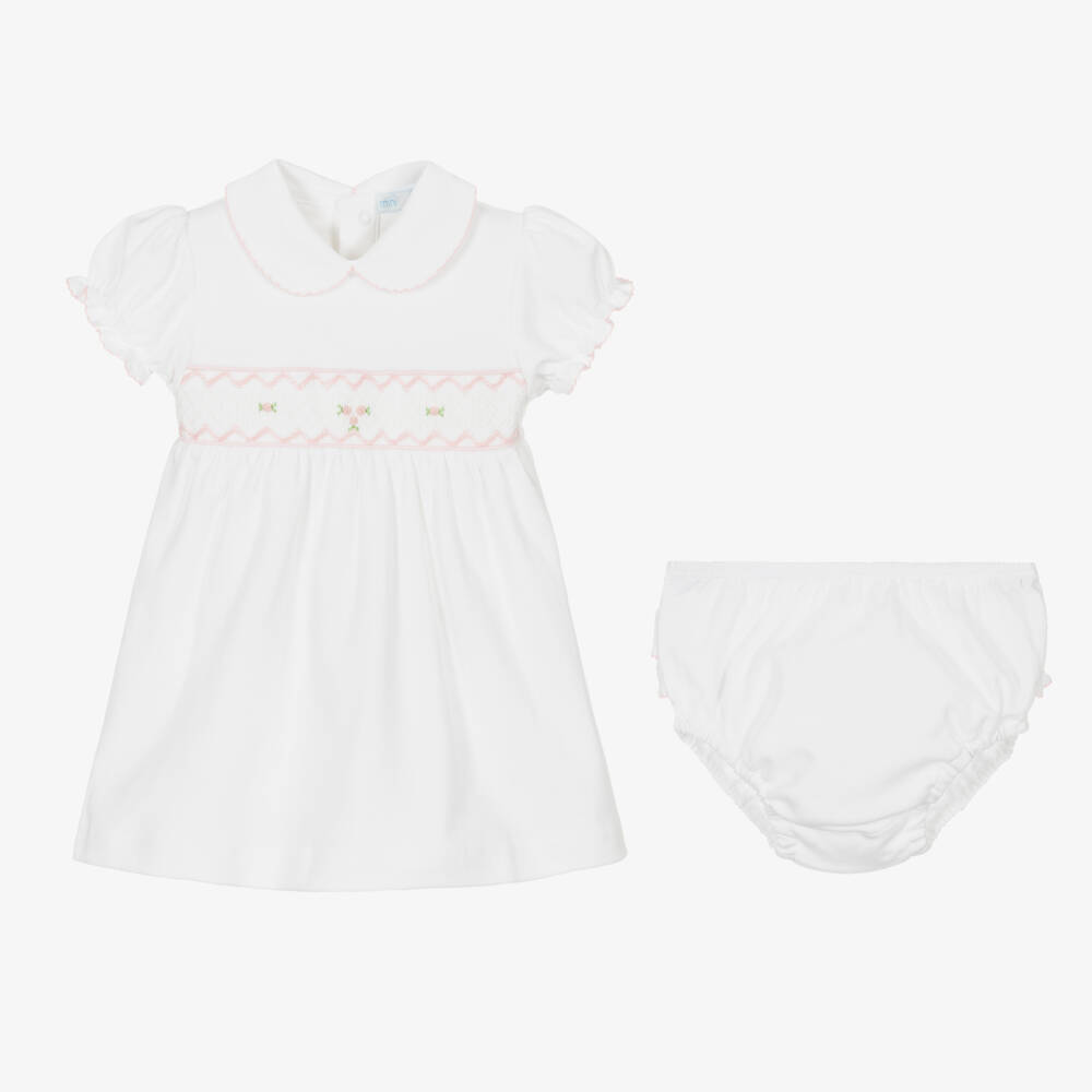 Mini-la-Mode-Girls White Pima Cotton Smocked Dress | Childrensalon Outlet