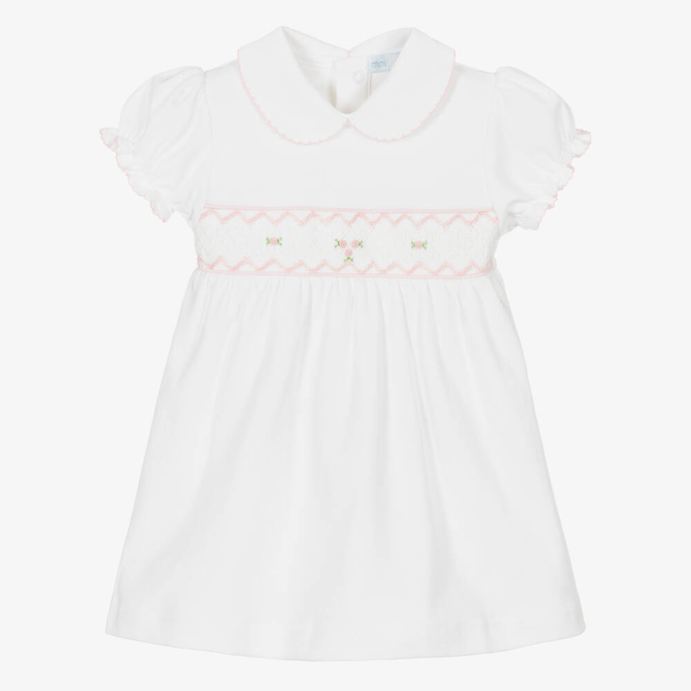 Mini-la-Mode-Girls White Pima Cotton Smocked Dress | Childrensalon Outlet
