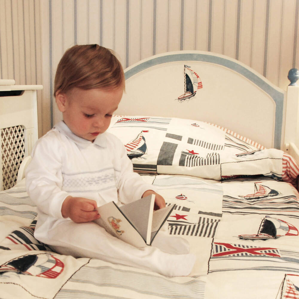 Mini-la-Mode-White Pima Cotton Smocked Babygrow | Childrensalon Outlet