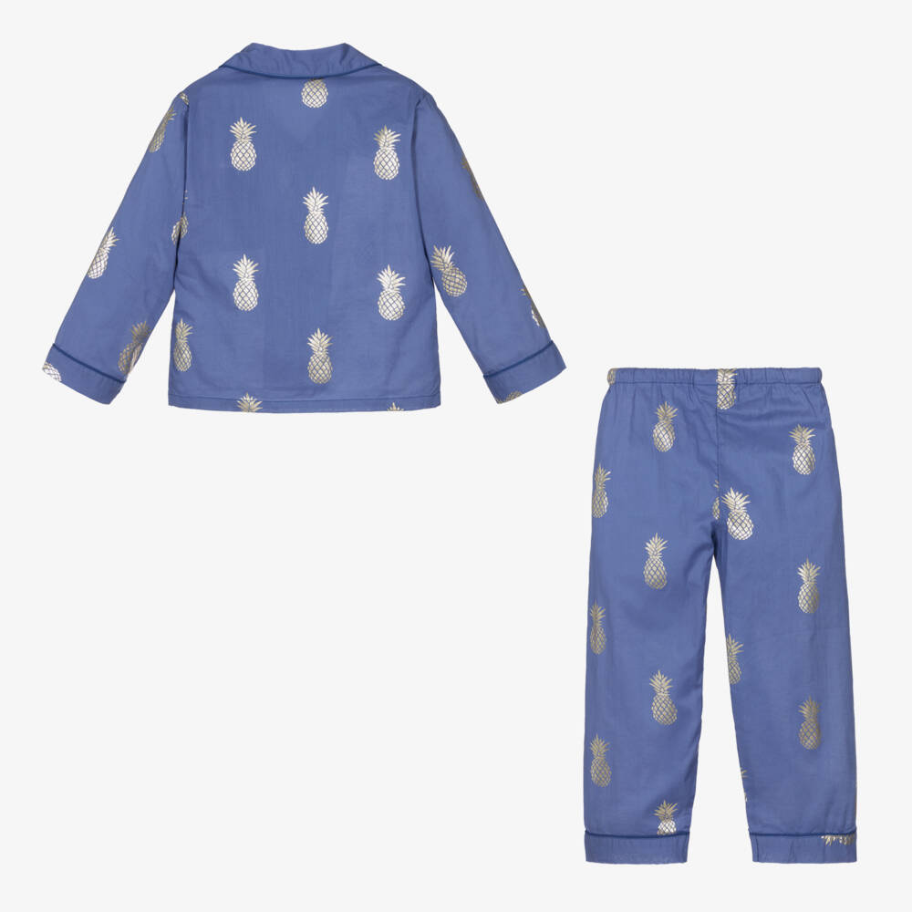 Mini Lunn-Girls Blue Pineapple Cotton Sleepwear | Childrensalon Outlet