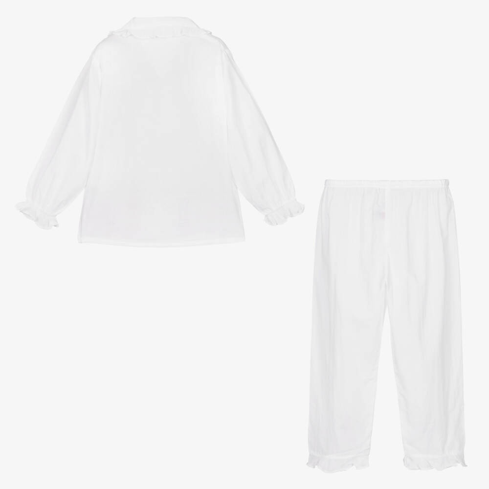 Mini Lunn-Girls Embroidered White Cotton Pyjamas | Childrensalon Outlet