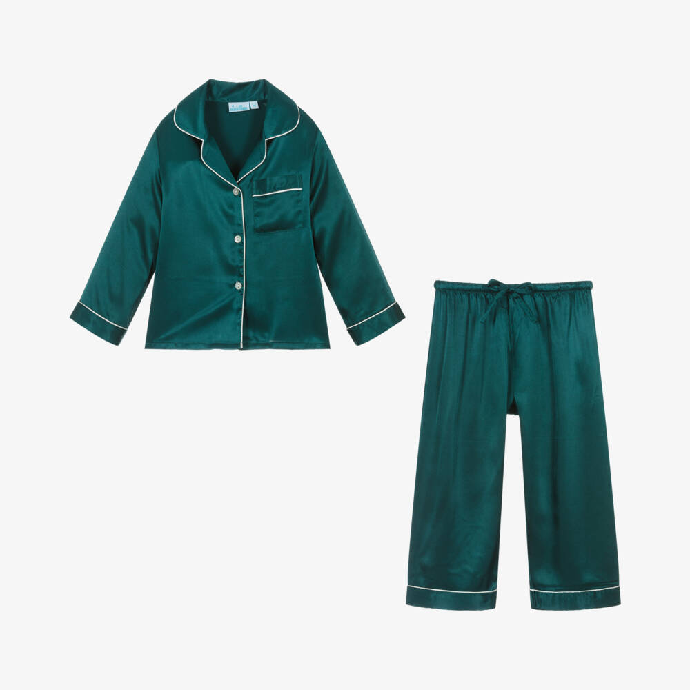 Mini Lunn-Изумрудный атласный комплект для сна для девочек | Childrensalon Outlet