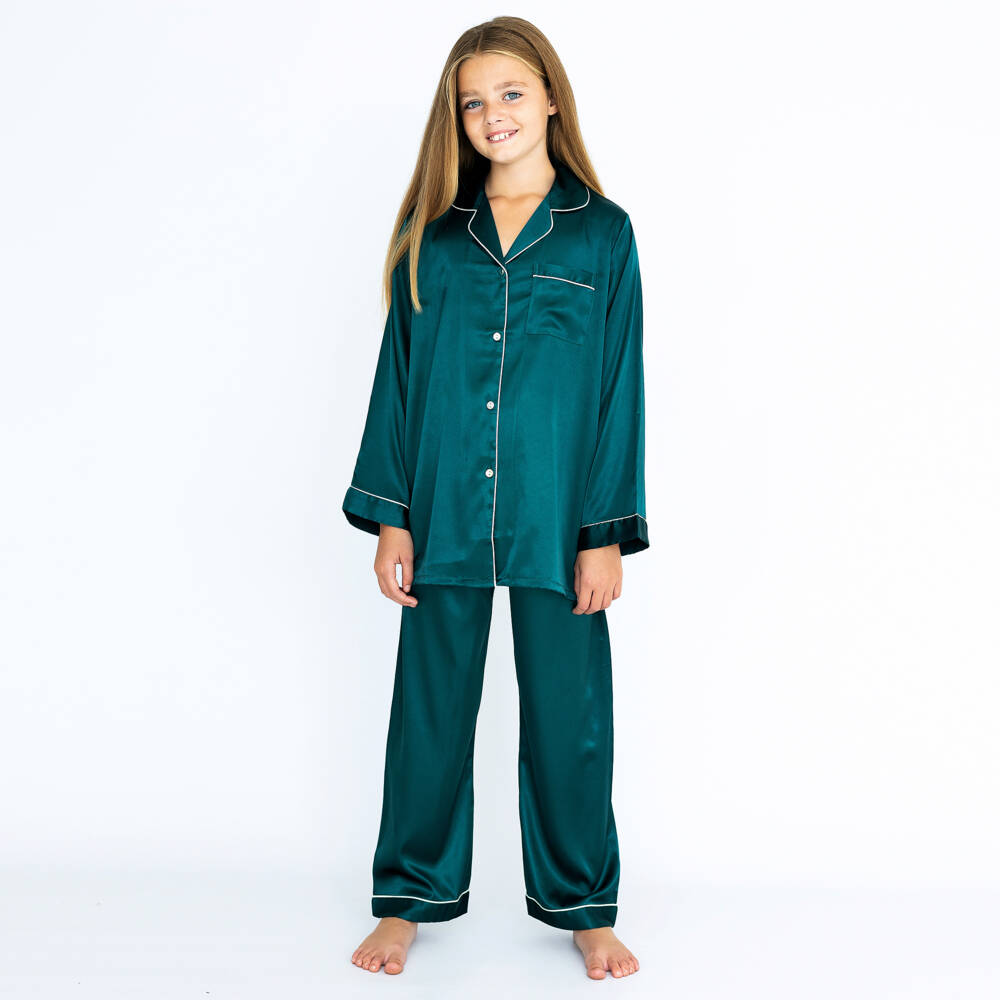 Mini Lunn-Изумрудный атласный комплект для сна для девочек | Childrensalon Outlet