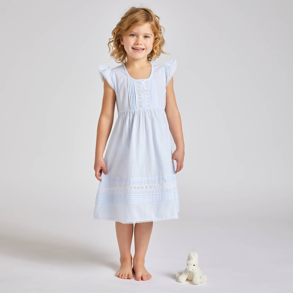 Mini Lunn-فستان نوم قطني أزرق فاتح للبنات | Childrensalon Outlet