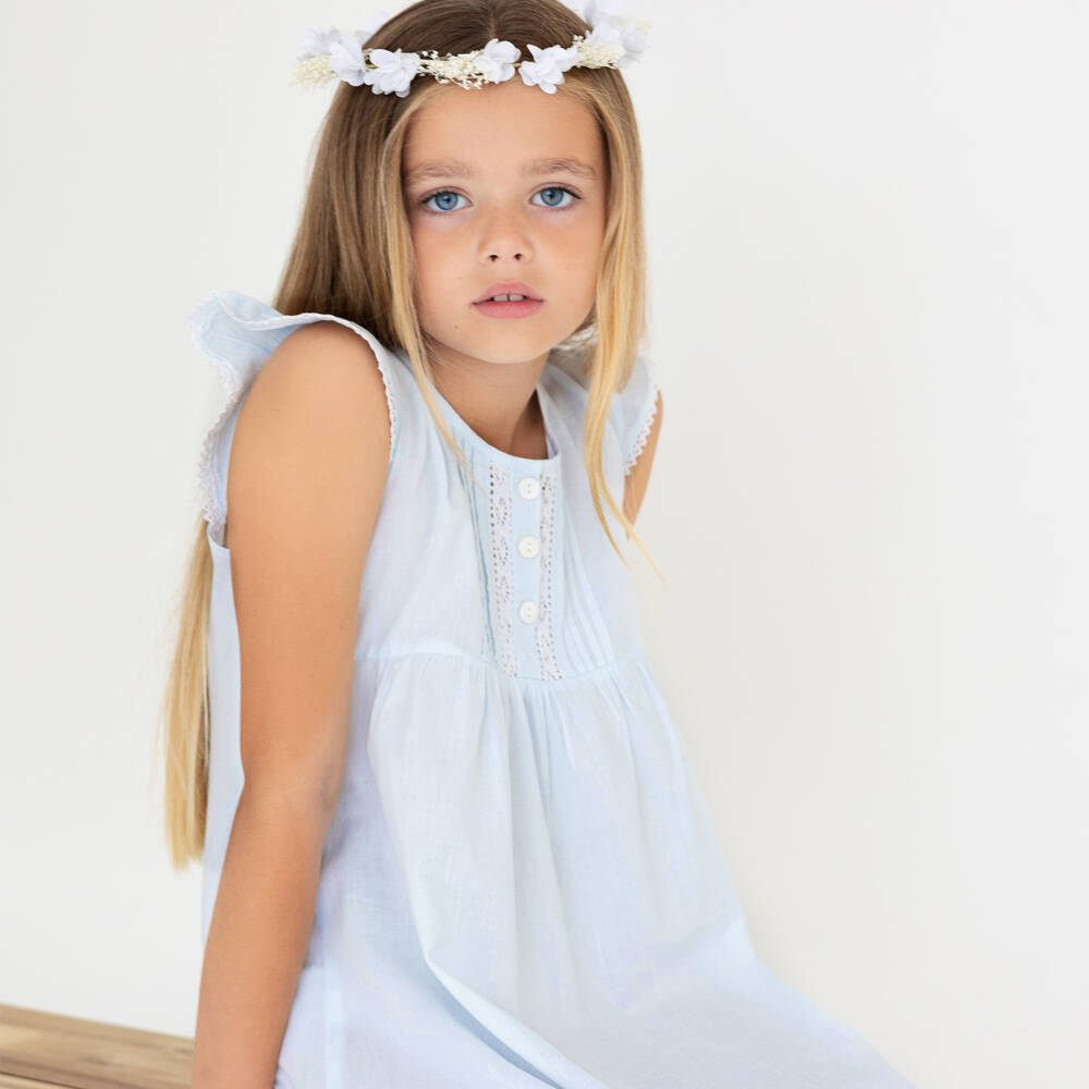 Mini Lunn-فستان نوم قطني أزرق فاتح للبنات | Childrensalon Outlet