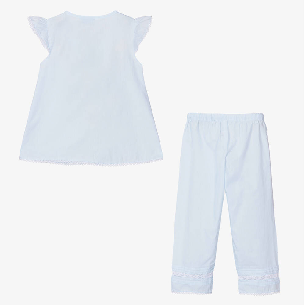 Mini Lunn-Girls Light Blue Lace Pyjamas | Childrensalon Outlet