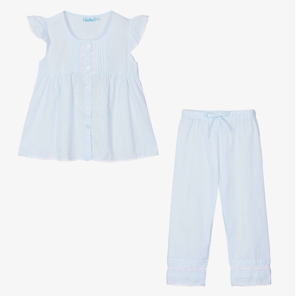 Mini Lunn-Girls Pale Blue Cotton Pyjamas | Childrensalon Outlet