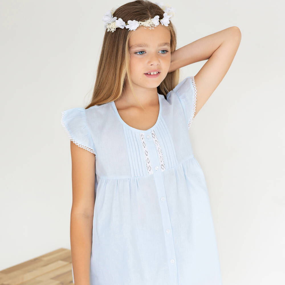 Mini Lunn-Girls Pale Blue Cotton Pyjamas | Childrensalon Outlet