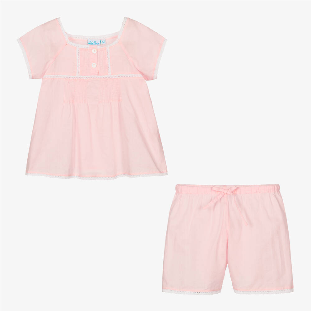Mini Lunn-Girls Pink Cotton Short Pyjamas | Childrensalon Outlet