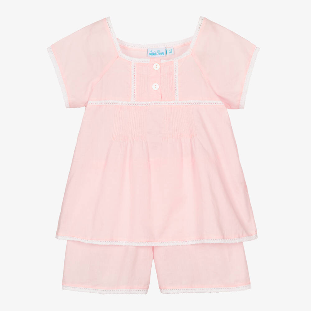 Mini Lunn-Girls Pink Cotton Short Pyjamas | Childrensalon Outlet