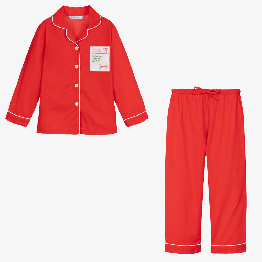 Mini Lunn-ملابس نوم قطنية حمراء للبنات لعطلة | Childrensalon Outlet