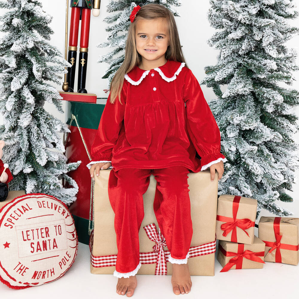 Mini Lunn-Велюровый комплект для сна алого цвета для девочек | Childrensalon Outlet