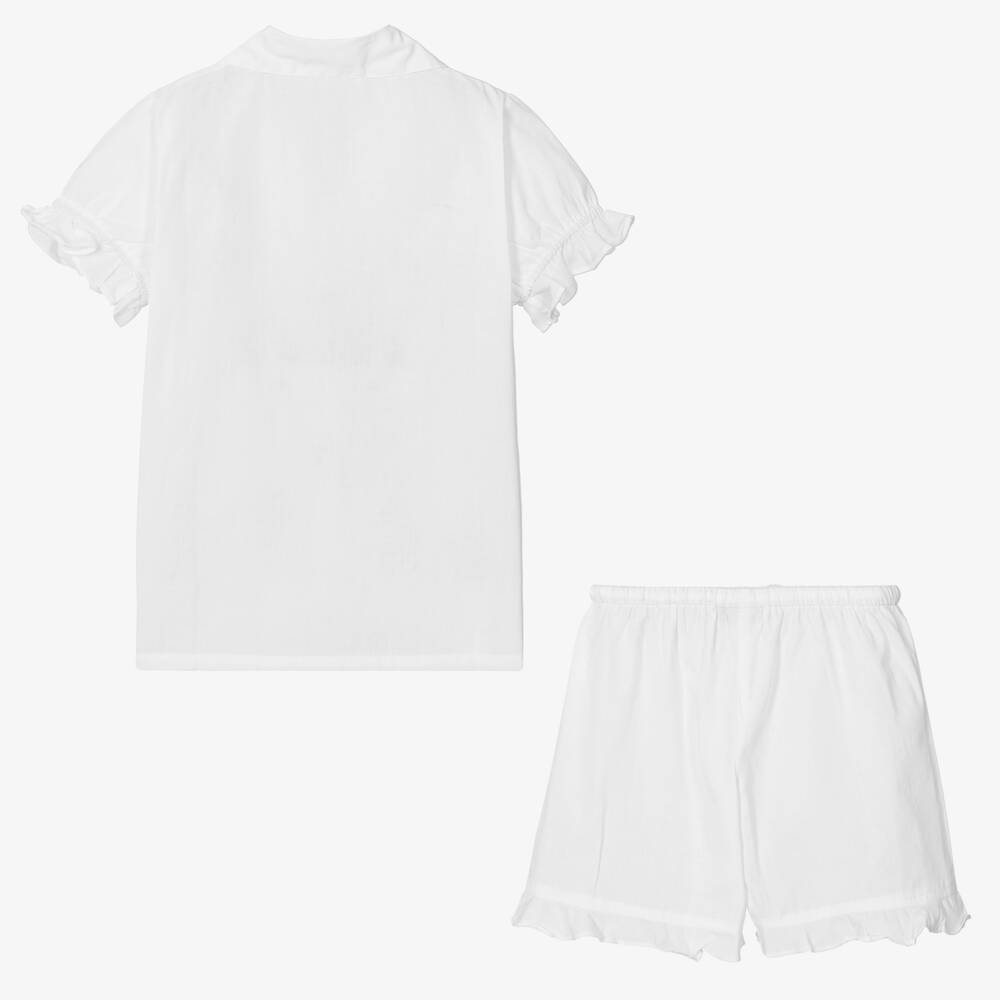 Mini Lunn-بيجاما قطنية بيضاء مطرزة للبنات | Childrensalon Outlet