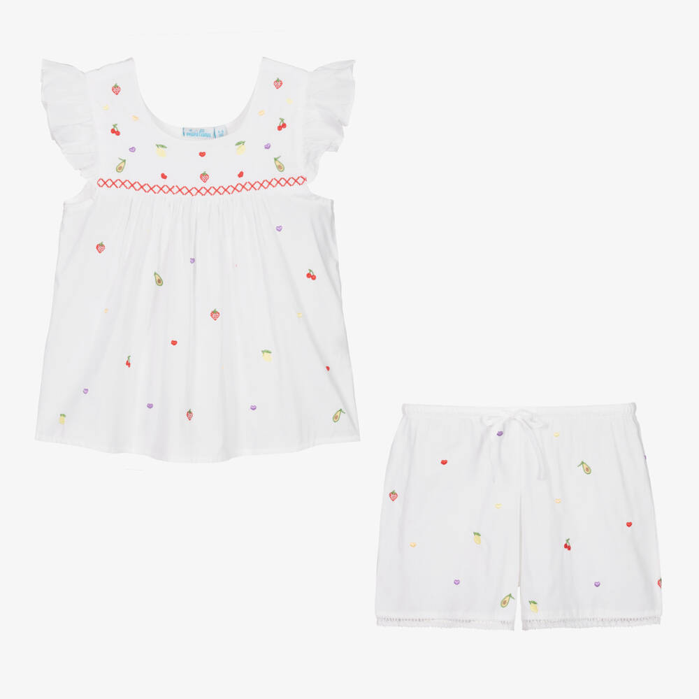 Mini Lunn-ملابس نوم قطنية بيضاء مطرزة للبنات | Childrensalon Outlet
