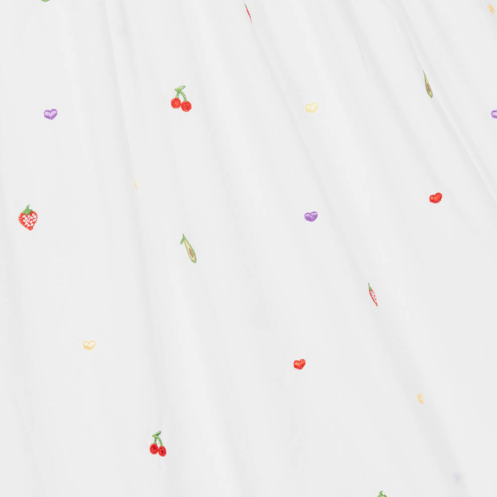 Mini Lunn-فستان نوم أبيض قطني للبنات مزين بالفواكه | Childrensalon Outlet