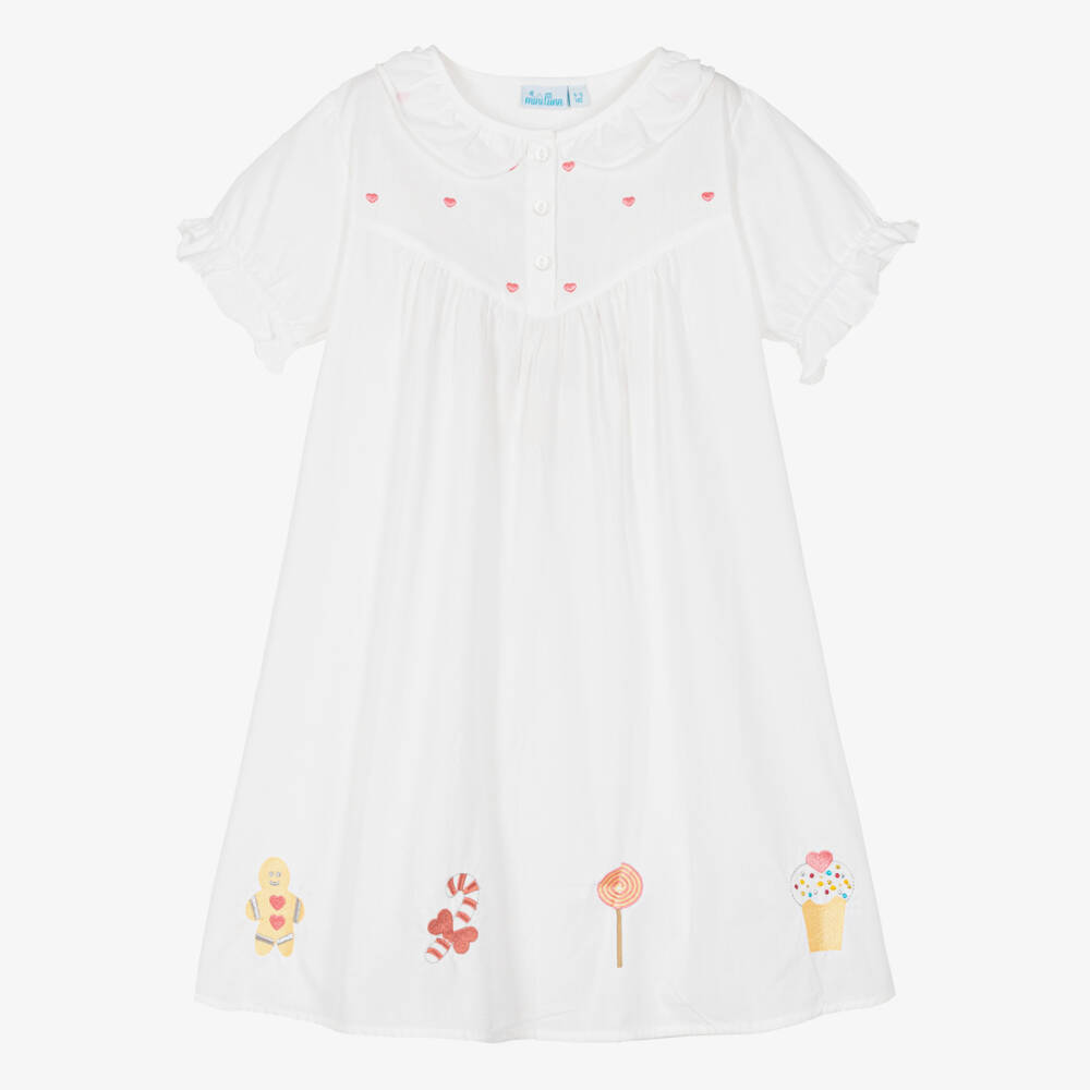 Mini Lunn-Girls White Embroidered Cotton Nightdress | Childrensalon Outlet