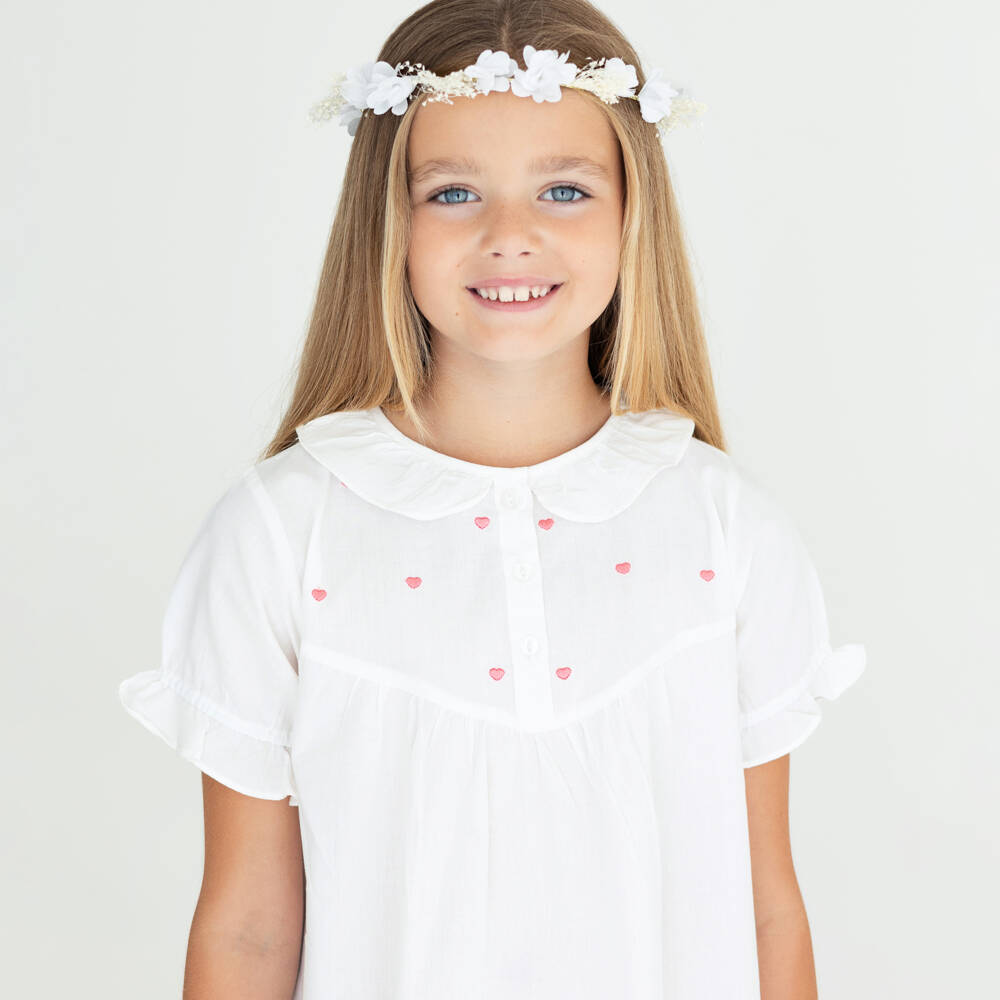 Mini Lunn-Girls White Embroidered Cotton Nightdress | Childrensalon Outlet
