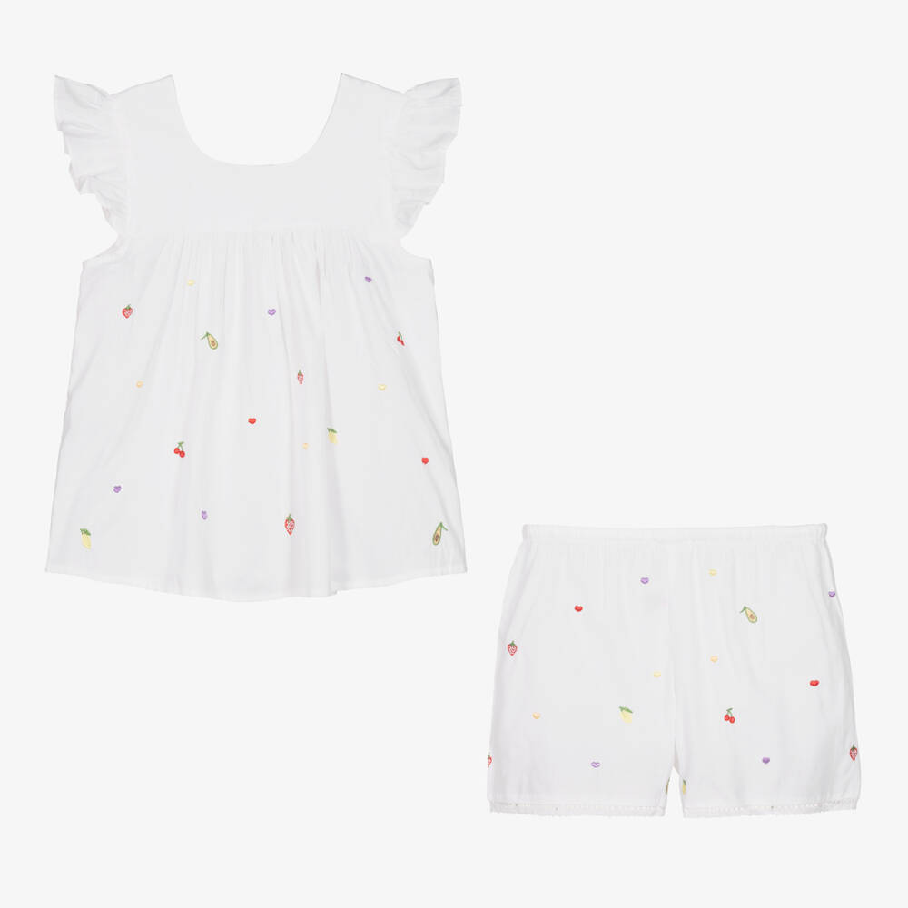 Mini Lunn-Белый хлопковый комплект для сна с вышивкой для девочек | Childrensalon Outlet