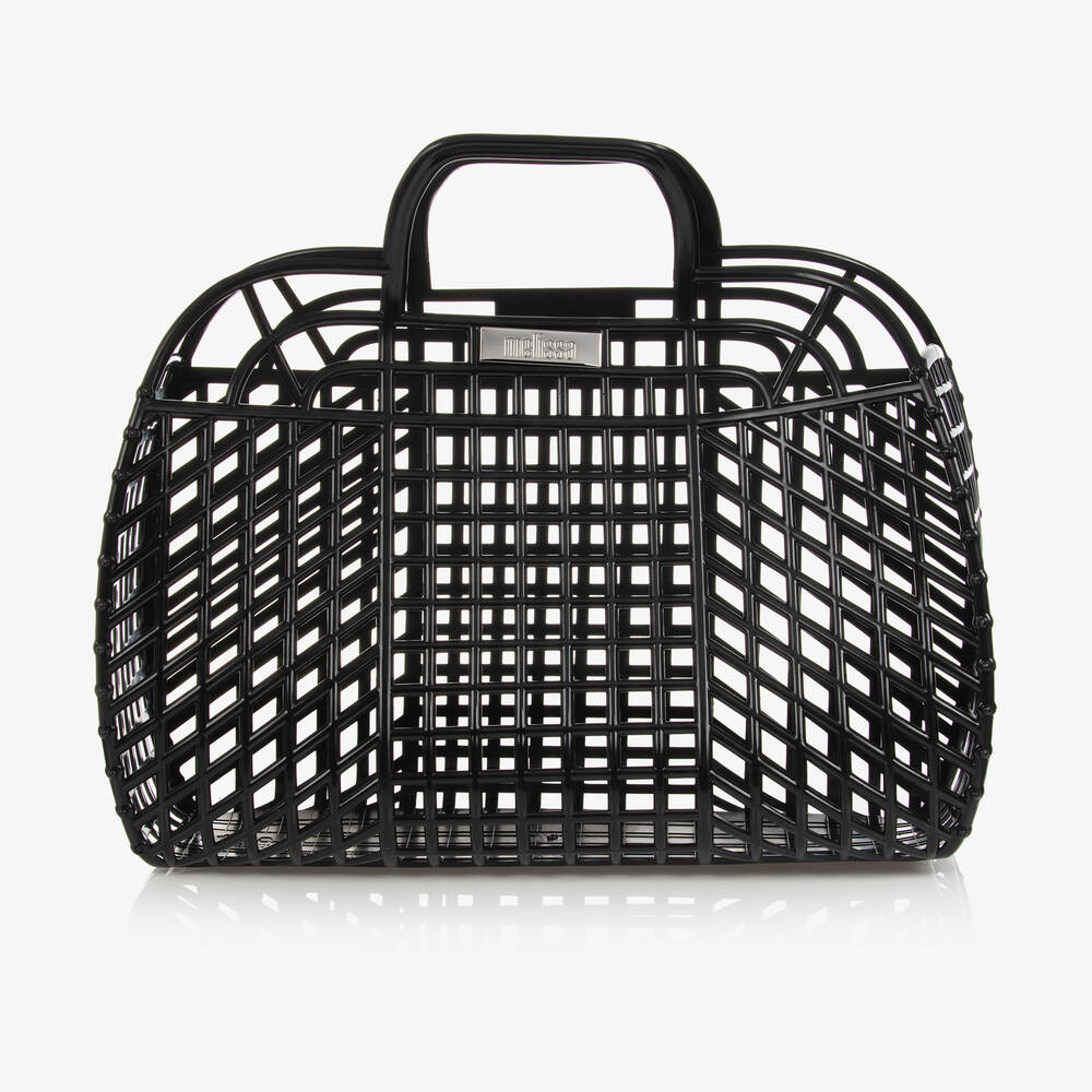 Mini Melissa - Black Jelly Basket Bag (39cm) | Childrensalon
