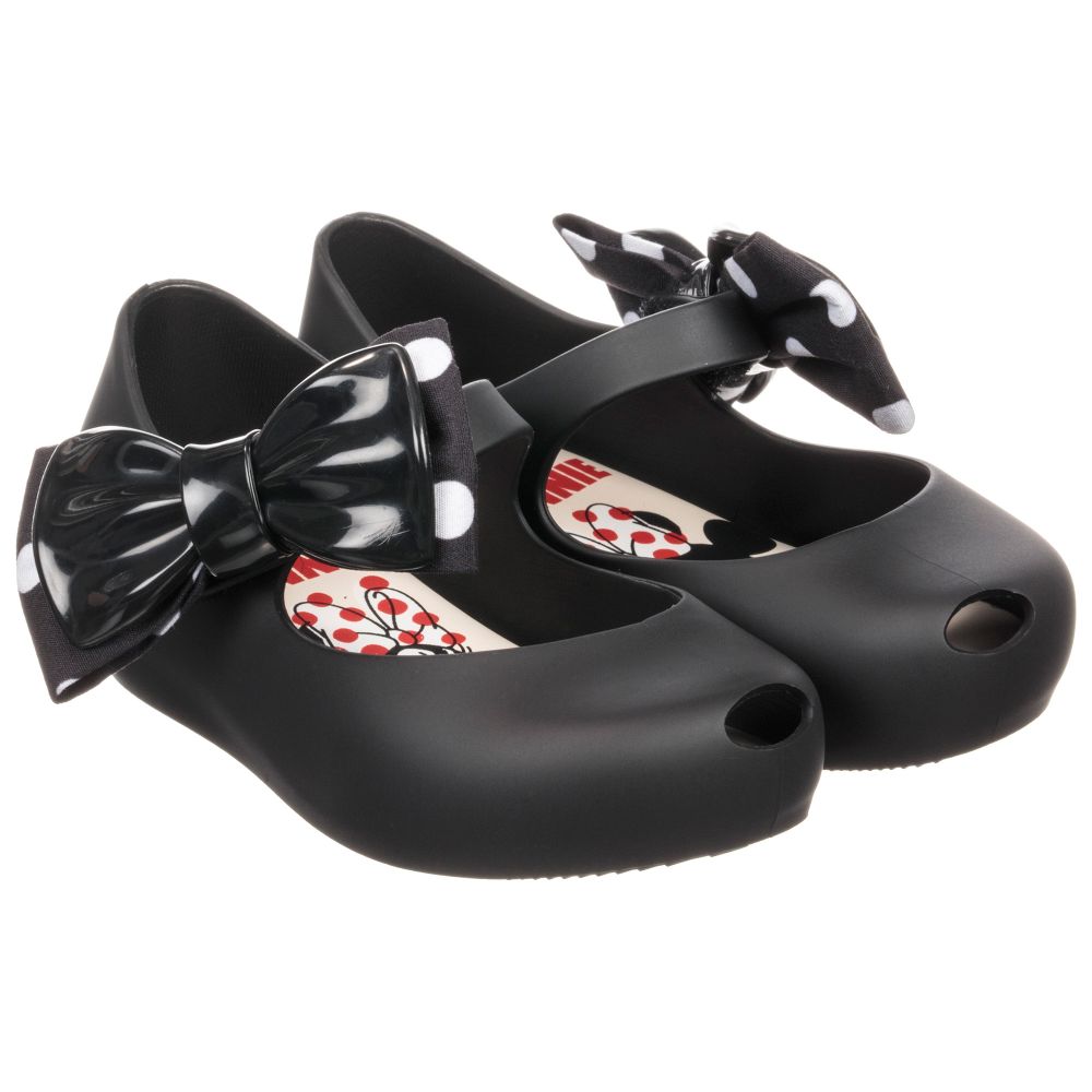 Mini Melissa - حذاء جيلي لون أسود مزين بفيونكة | Childrensalon