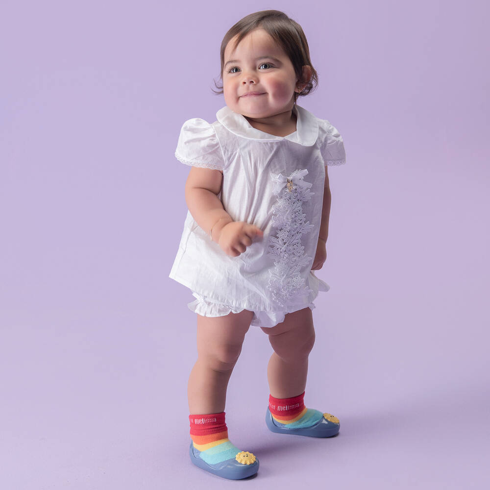 Mini Melissa-Blue Rainbow Sock Jelly Shoes | Childrensalon Outlet