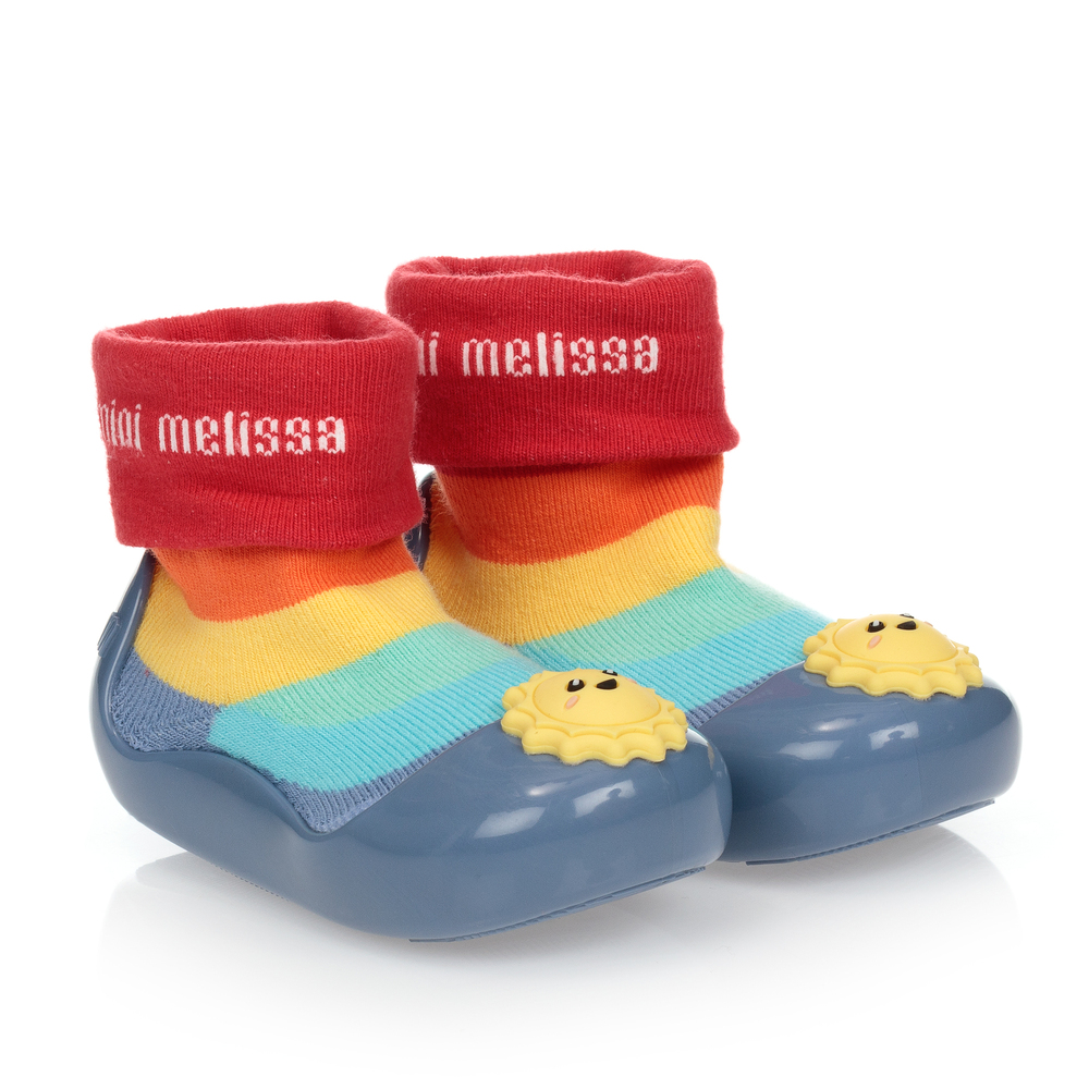 Mini Melissa - Blaue Jelly-Sockenschuhe in Regenbogenfarben | Childrensalon