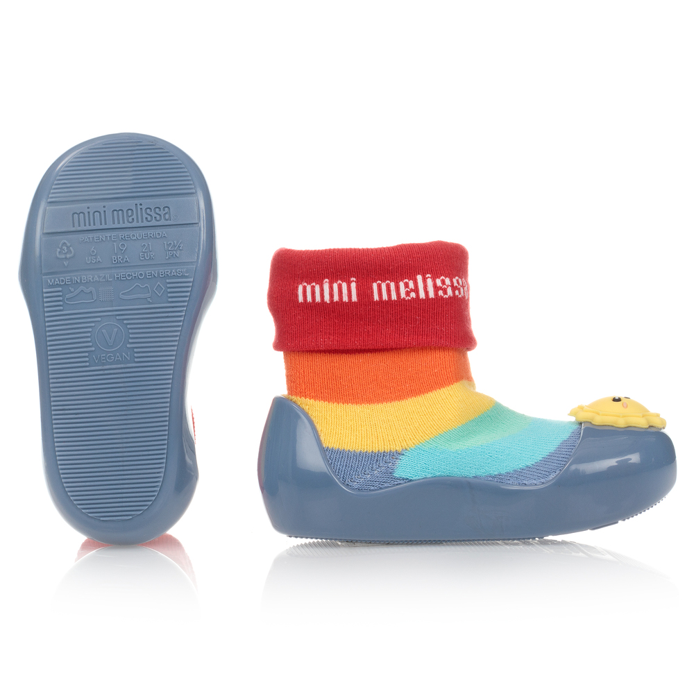 Mini Melissa-Blue Rainbow Sock Jelly Shoes | Childrensalon Outlet