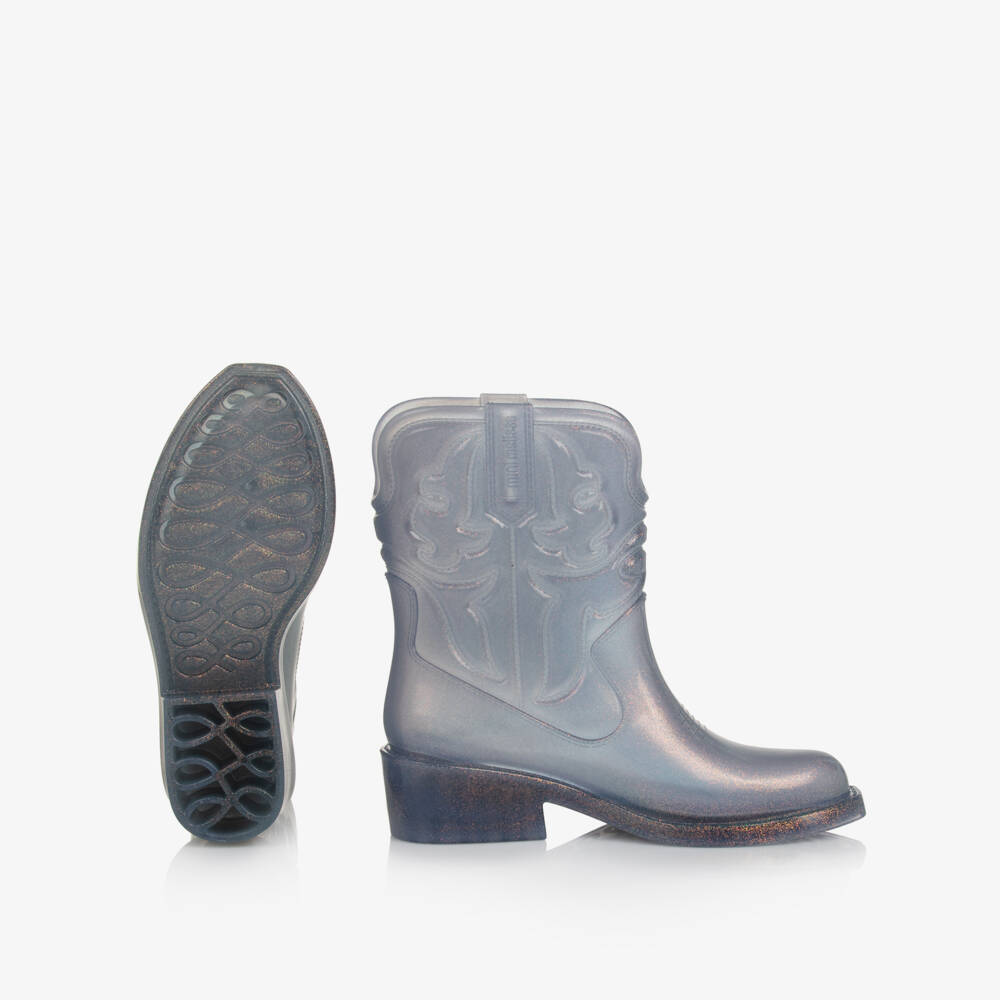 Mini Melissa-Girl Glittery Grey Blue Jelly Cowboy Boots | Childrensalon Outlet