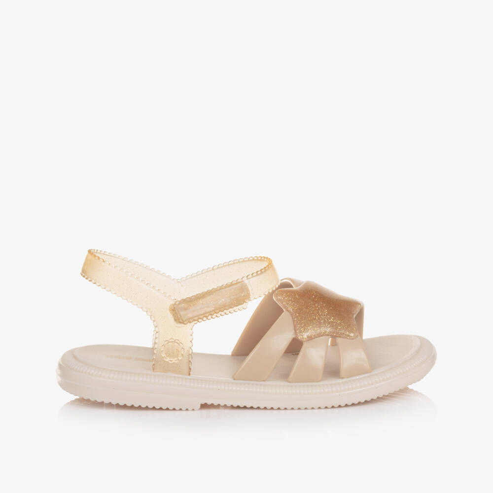 Mini Melissa-Girls Beige Jelly Sandals with Glittery Gold Star | Childrensalon Outlet