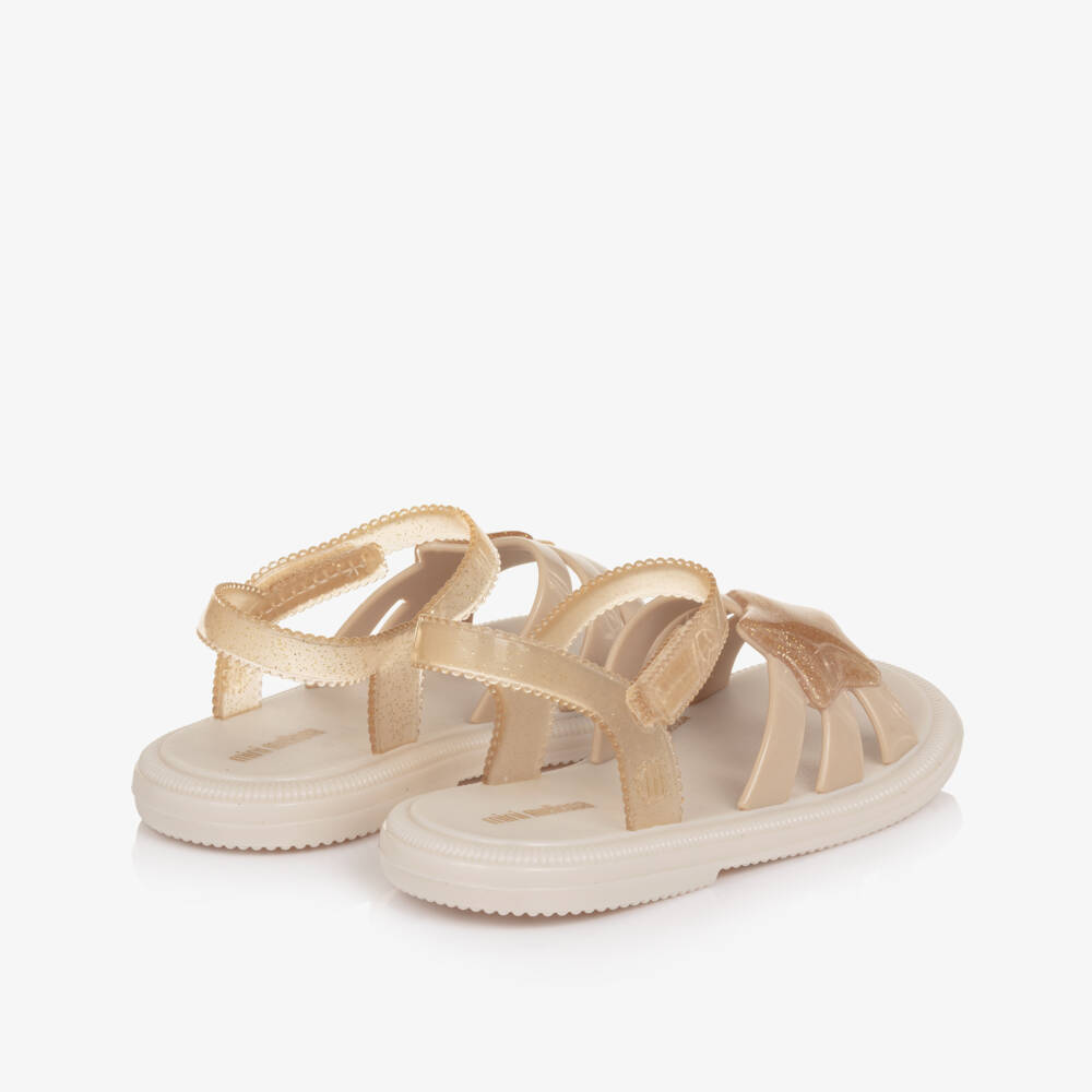 Mini Melissa-Girls Beige Jelly Sandals with Glittery Gold Star | Childrensalon Outlet