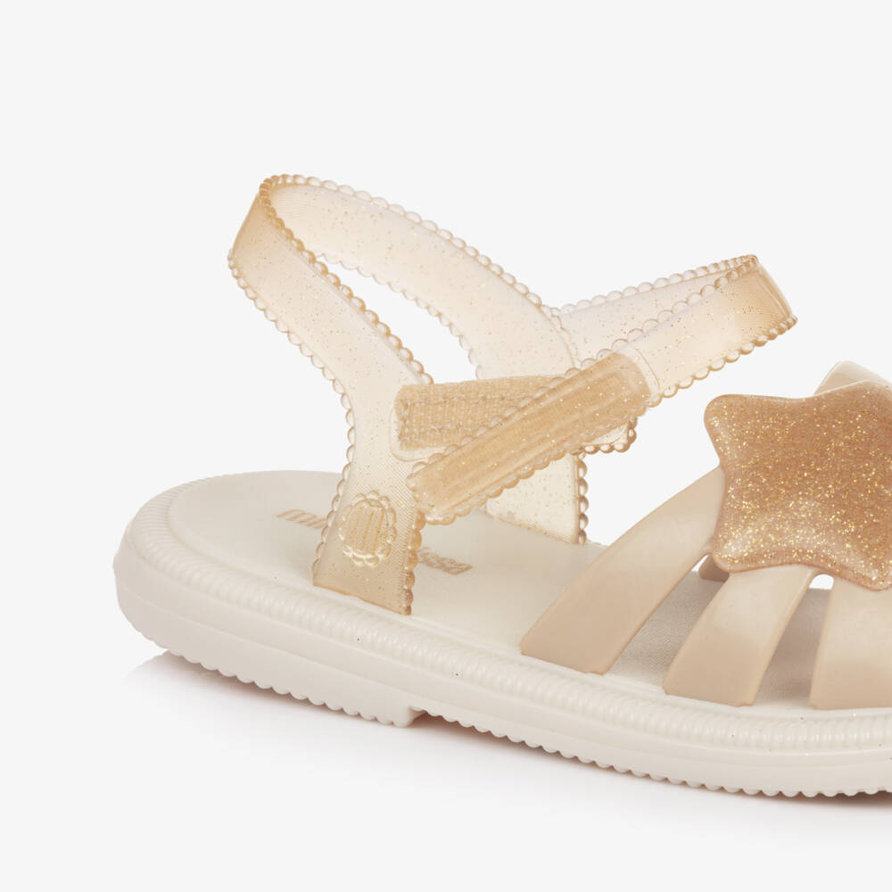 Mini Melissa-Girls Beige Jelly Sandals with Glittery Gold Star | Childrensalon Outlet