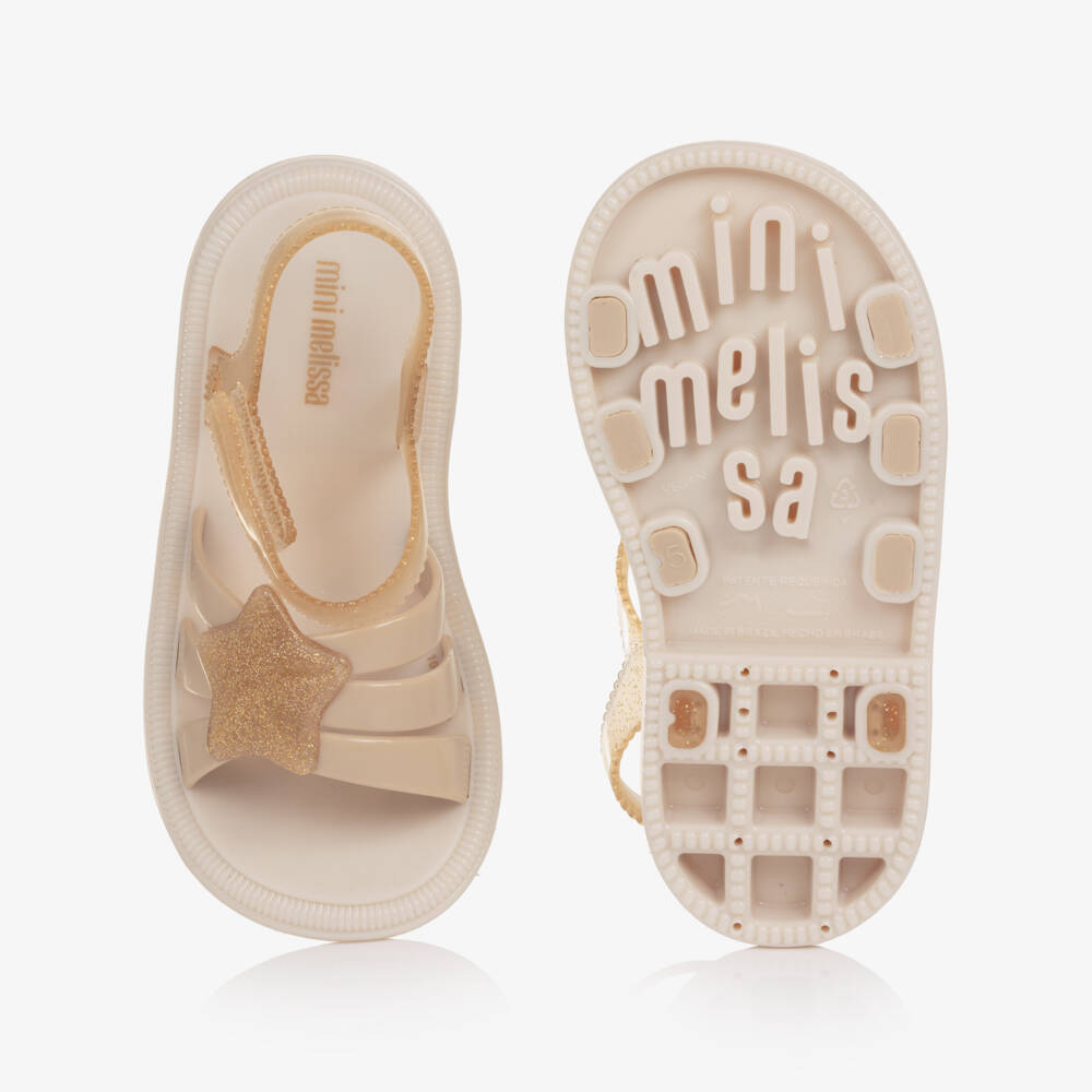 Mini Melissa-Girls Beige Jelly Sandals with Glittery Gold Star | Childrensalon Outlet
