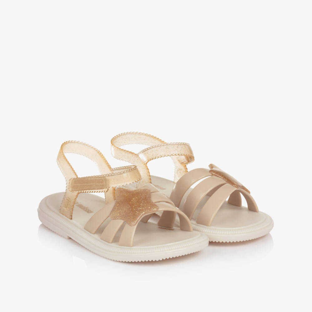 Mini Melissa-Girls Beige Jelly Sandals with Glittery Gold Star | Childrensalon Outlet
