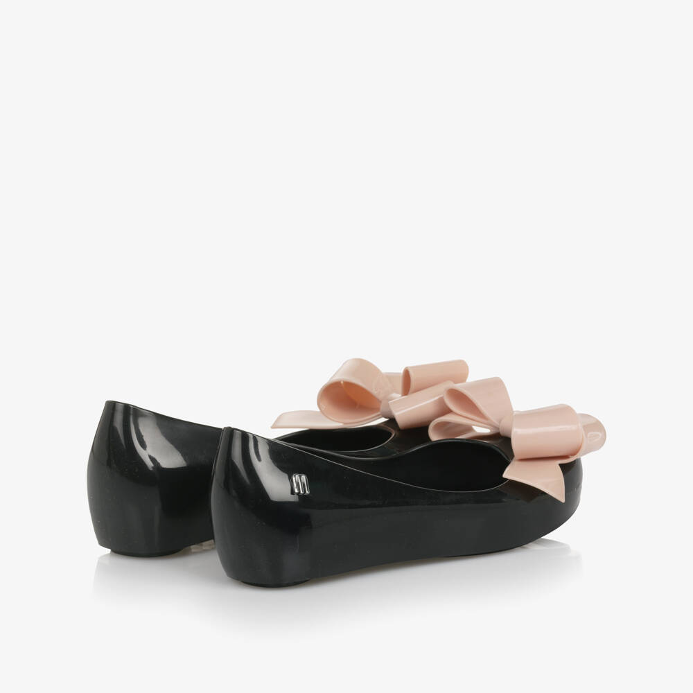 Mini Melissa-حذاء باليرينا أسود للبنات مع فيونكة | Childrensalon Outlet