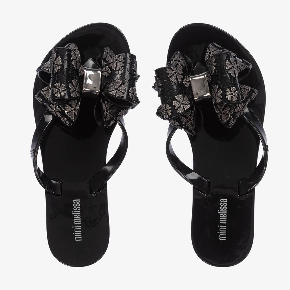 Mini Melissa Girls Black Bow Flip Flops Childrensalon Outlet