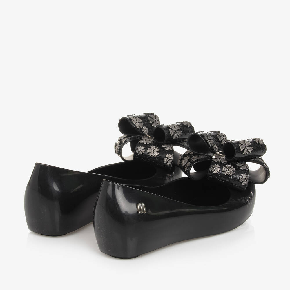 Mini Melissa Girls Black Bow Jelly Ballerinas