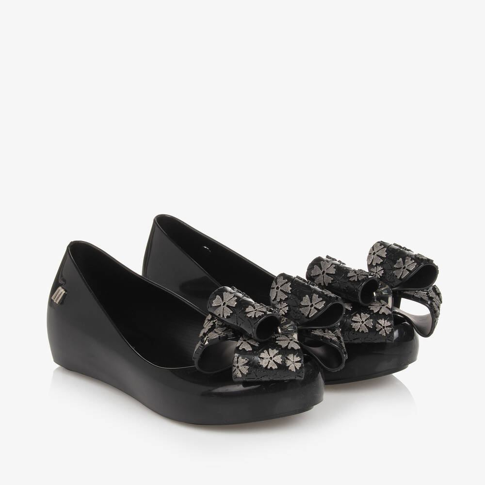 Girls Black Bow Jelly Ballerinas