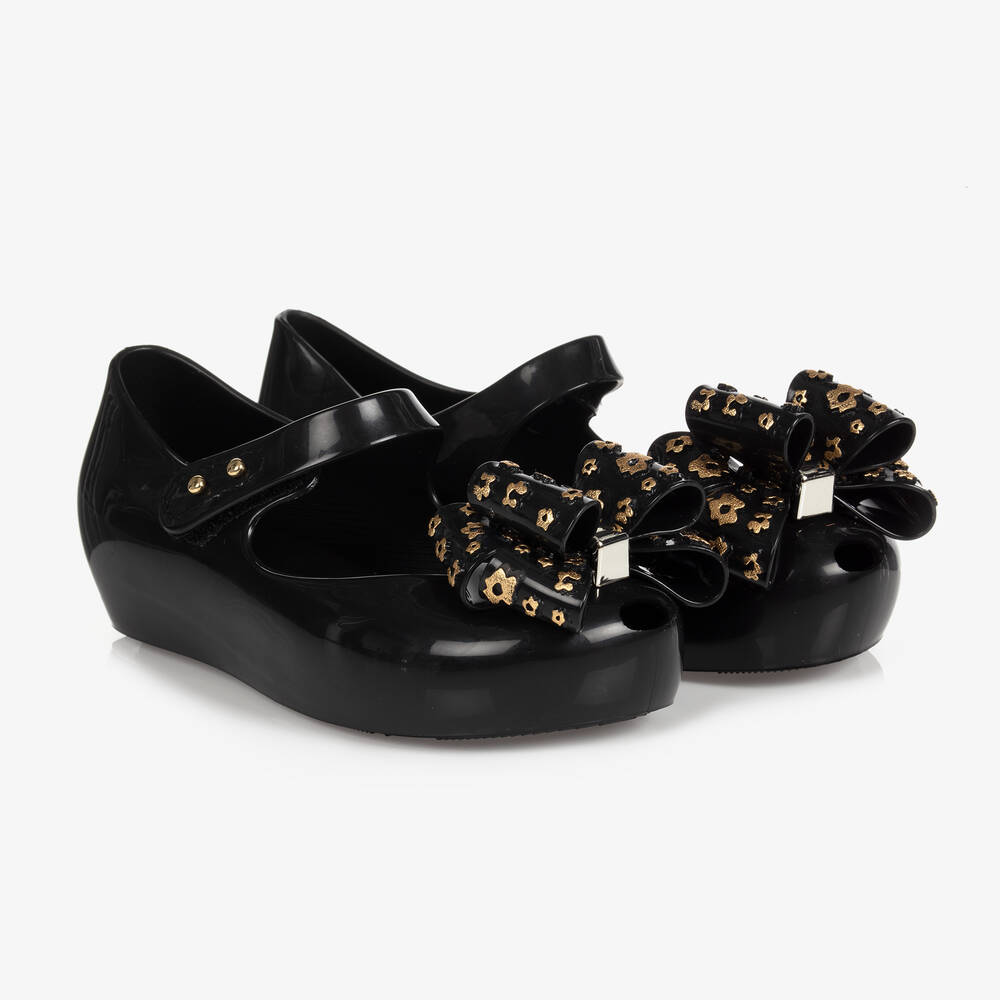 Mini Melissa - Черные резиновые туфли с бантиками для девочек | Childrensalon