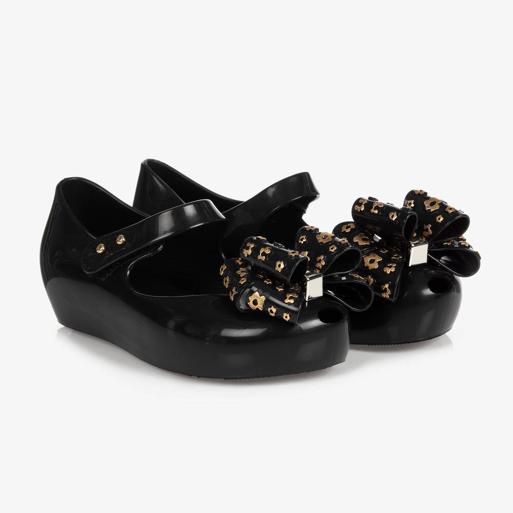 Mini Melissa - Girls Black Bow Jelly Shoes | Childrensalon