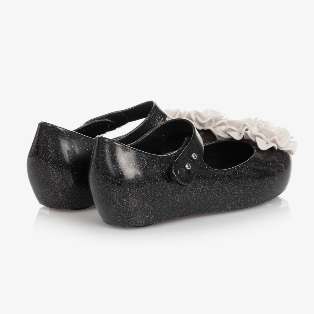 Mini Melissa-Girls Black Flower Jelly Shoes | Childrensalon Outlet