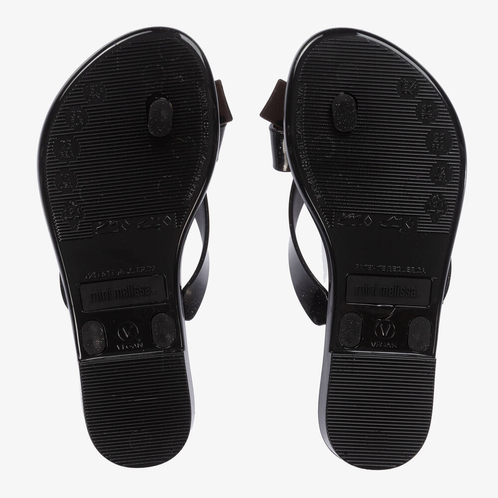 Mini Melissa-Girls Black Heart Jelly Flip-Flops | Childrensalon Outlet