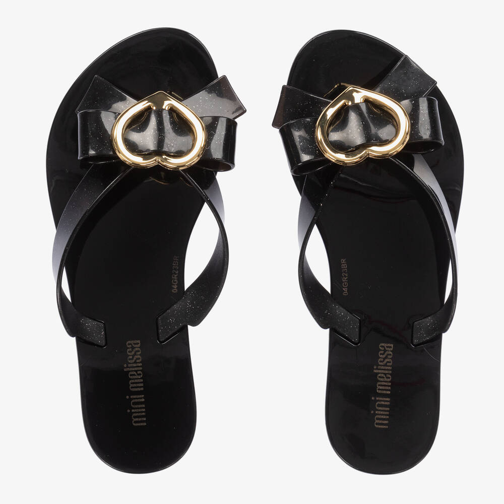 Mini Melissa-شبشب فليب فلوب جيلي لون أسود مزين بقلب للبنات | Childrensalon Outlet