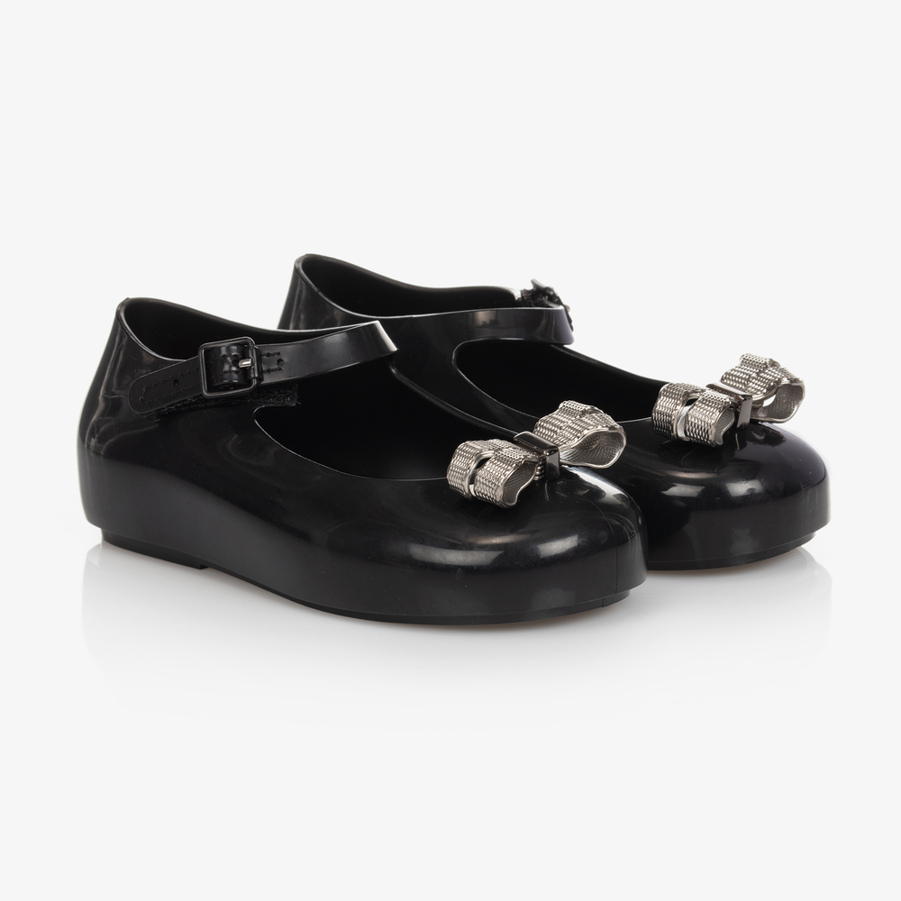 Mini Melissa - حذاء جيلي مزين بفيونكة لون أسود للبنات | Childrensalon