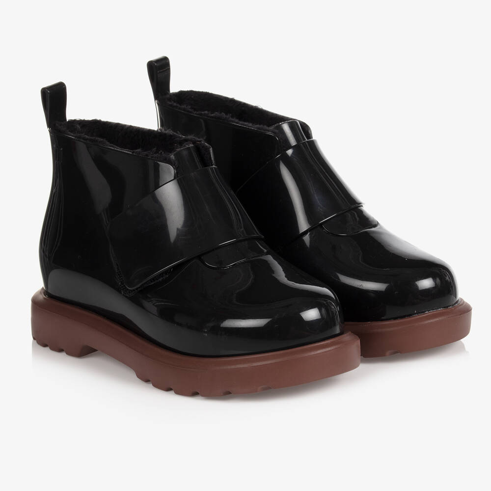 Mini Melissa - Girls Black PVC Chelsea Boots | Childrensalon