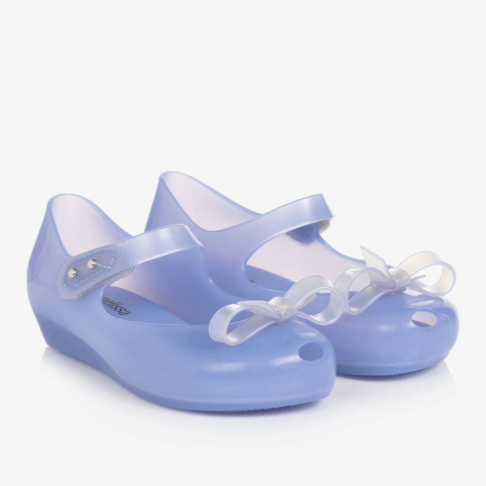 Mini Melissa - Girls Blue Bow Ballerinas | Childrensalon