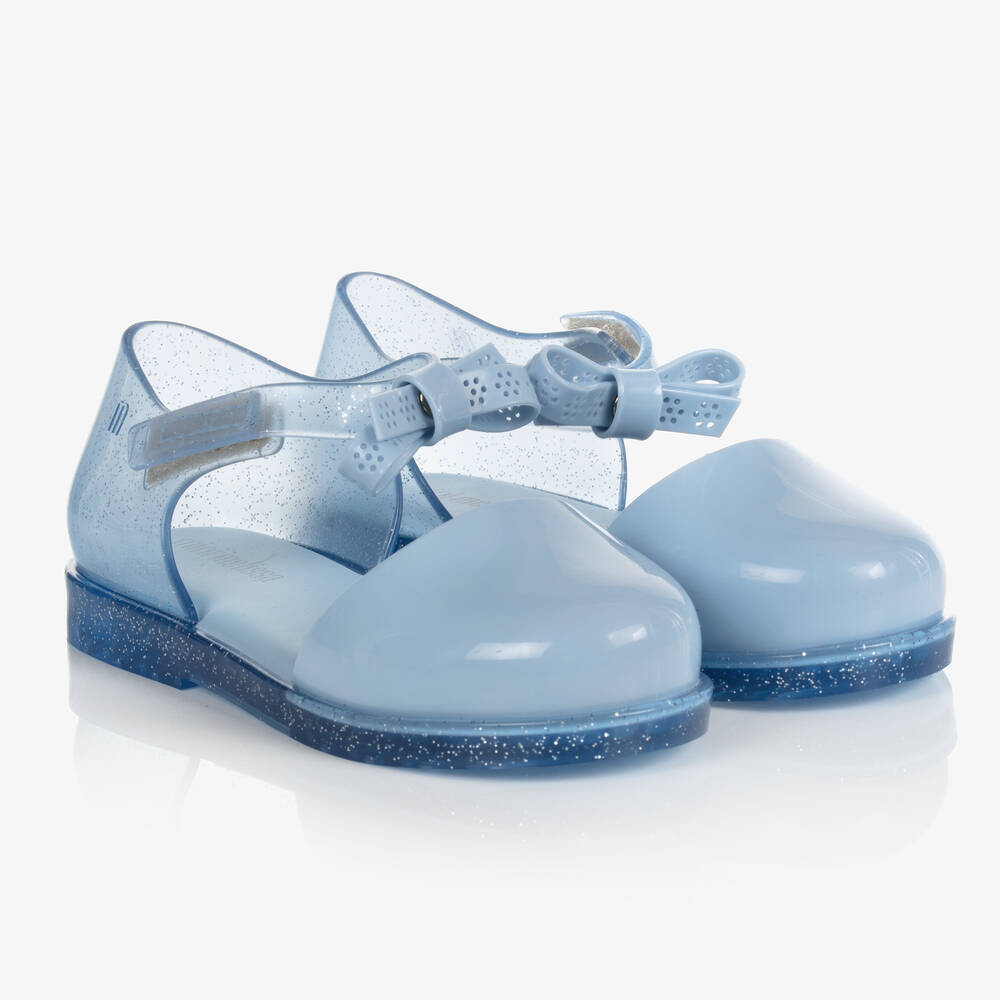 Mini Melissa - Girls Blue Bow Jelly Shoes | Childrensalon