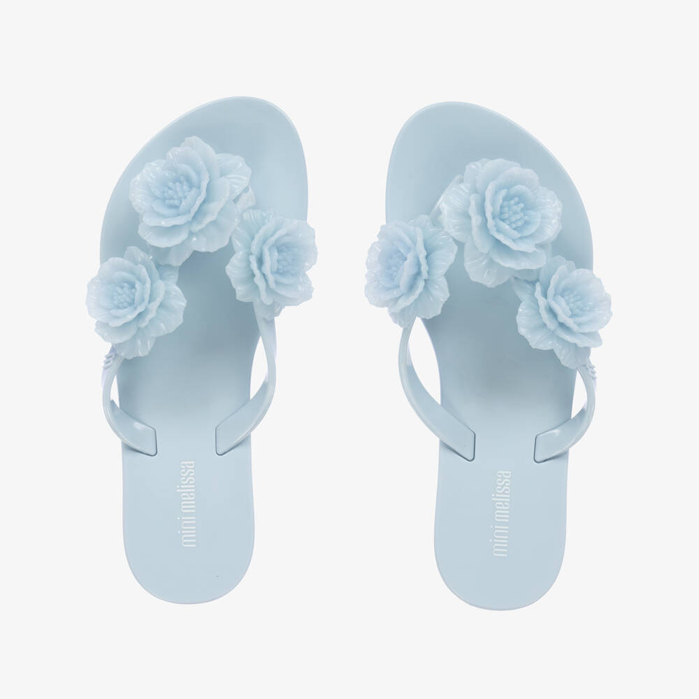 Mini Melissa-Girls Blue Floral Flip Flops | Childrensalon Outlet