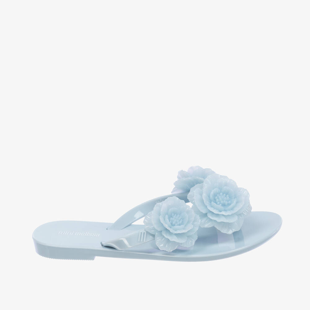 Mini Melissa Girls Blue Floral Flip Flops