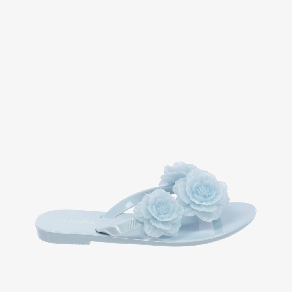 Mini Melissa-Girls Blue Floral Flip Flops | Childrensalon Outlet