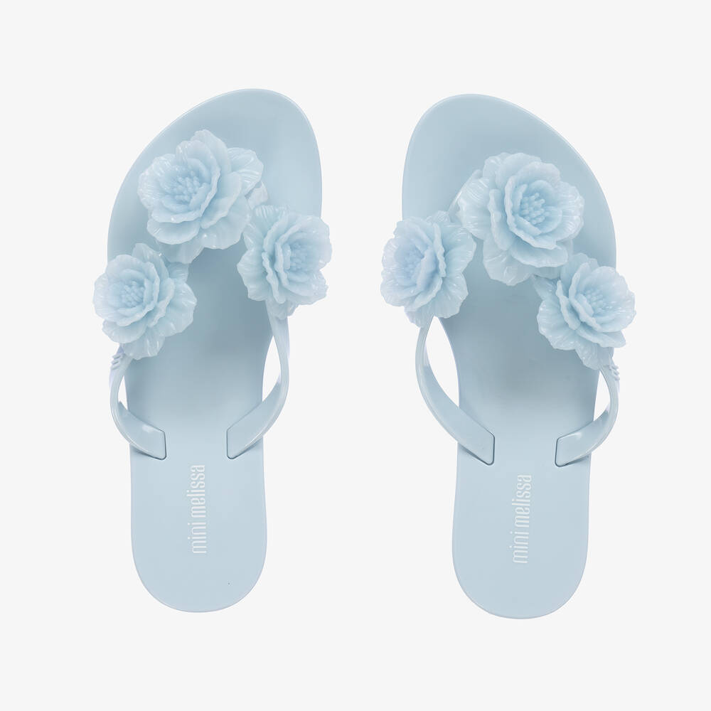 Mini Melissa-Girls Blue Floral Flip Flops | Childrensalon Outlet